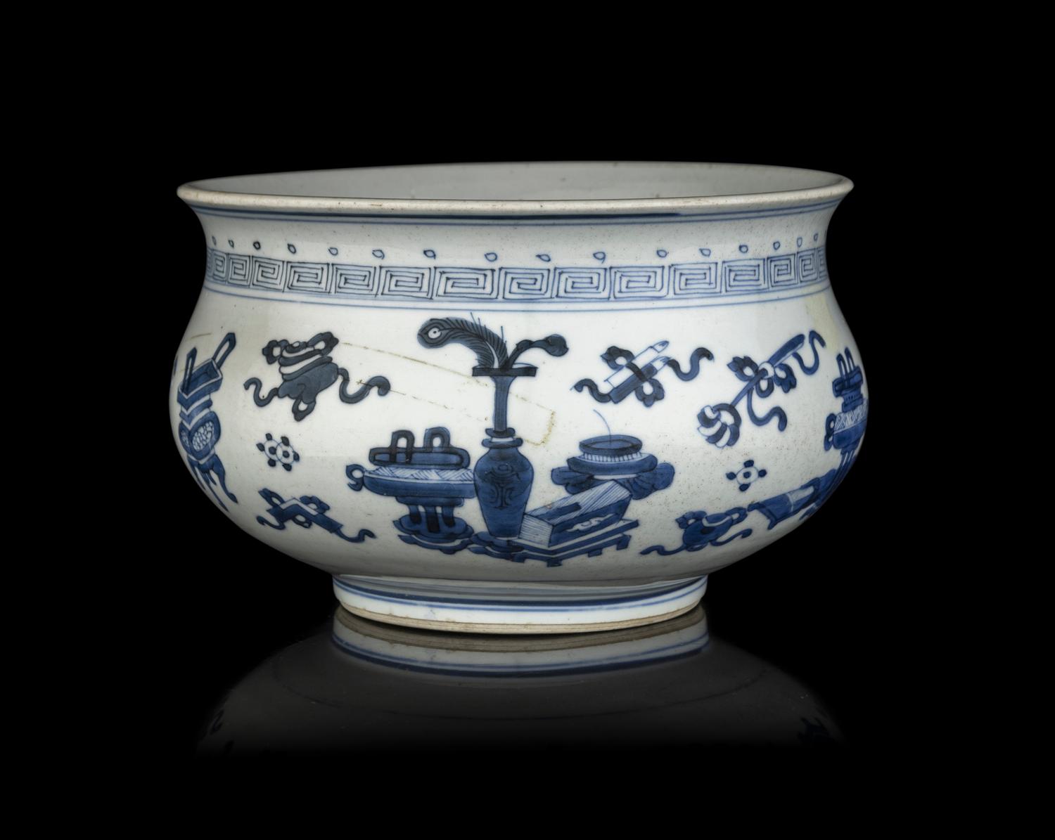 A Chinese Blue and White 'Bogu' Porcelain Censer
