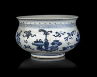 A Chinese Blue and White 'Bogu' Porcelain Censer