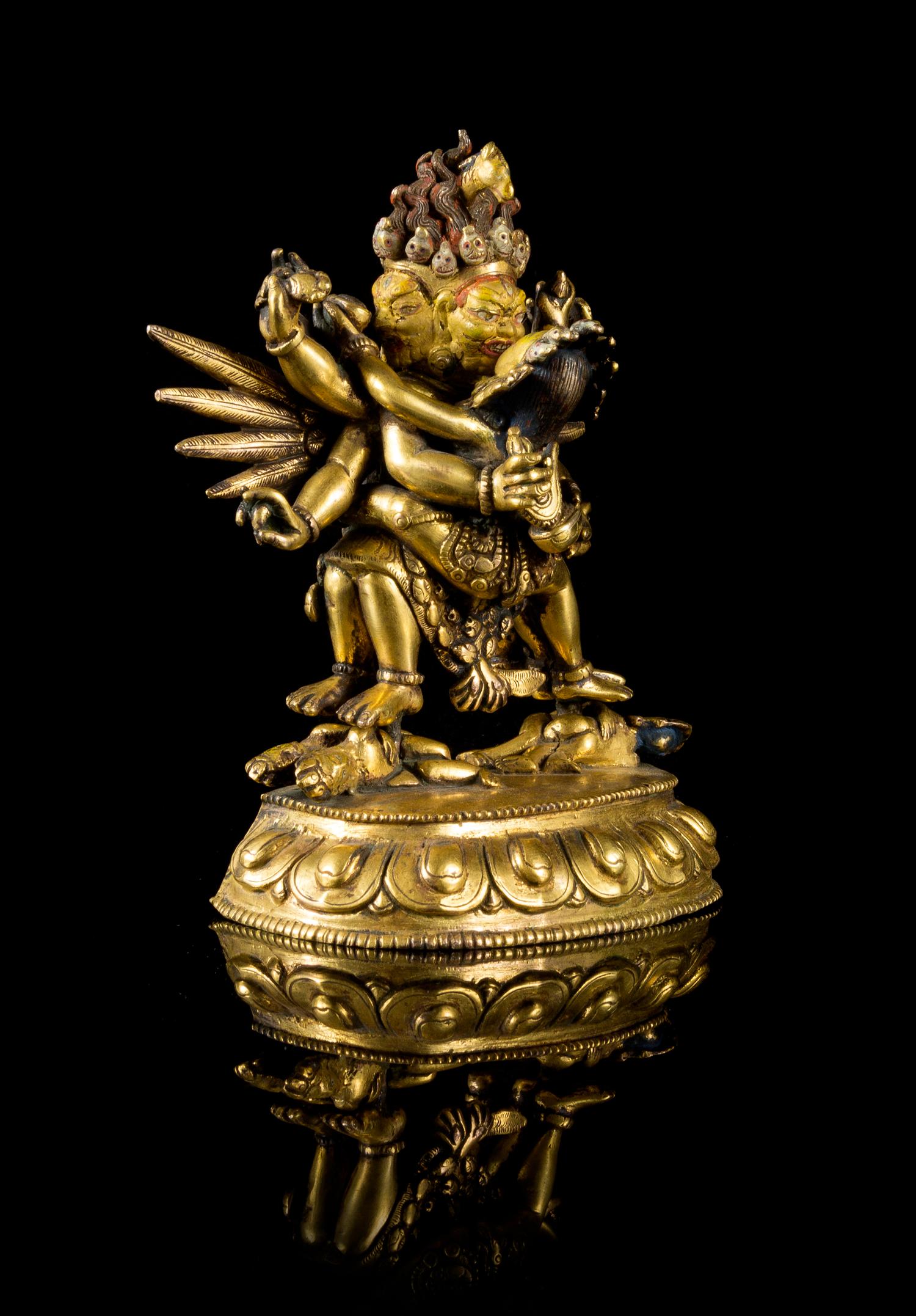 A Gilt Bronze Figure of Mahakhala Height 5 1/2 inches.
