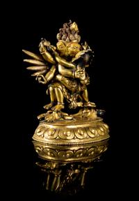 A Gilt Bronze Figure of Mahakhala Height 5 1/2 inches.