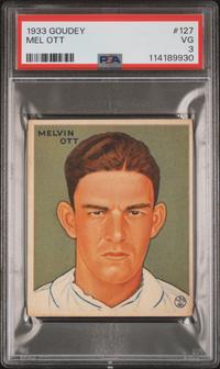 A 1933 Goudey Mel Ott Baseball Card No. 127 (PSA 3 VG)