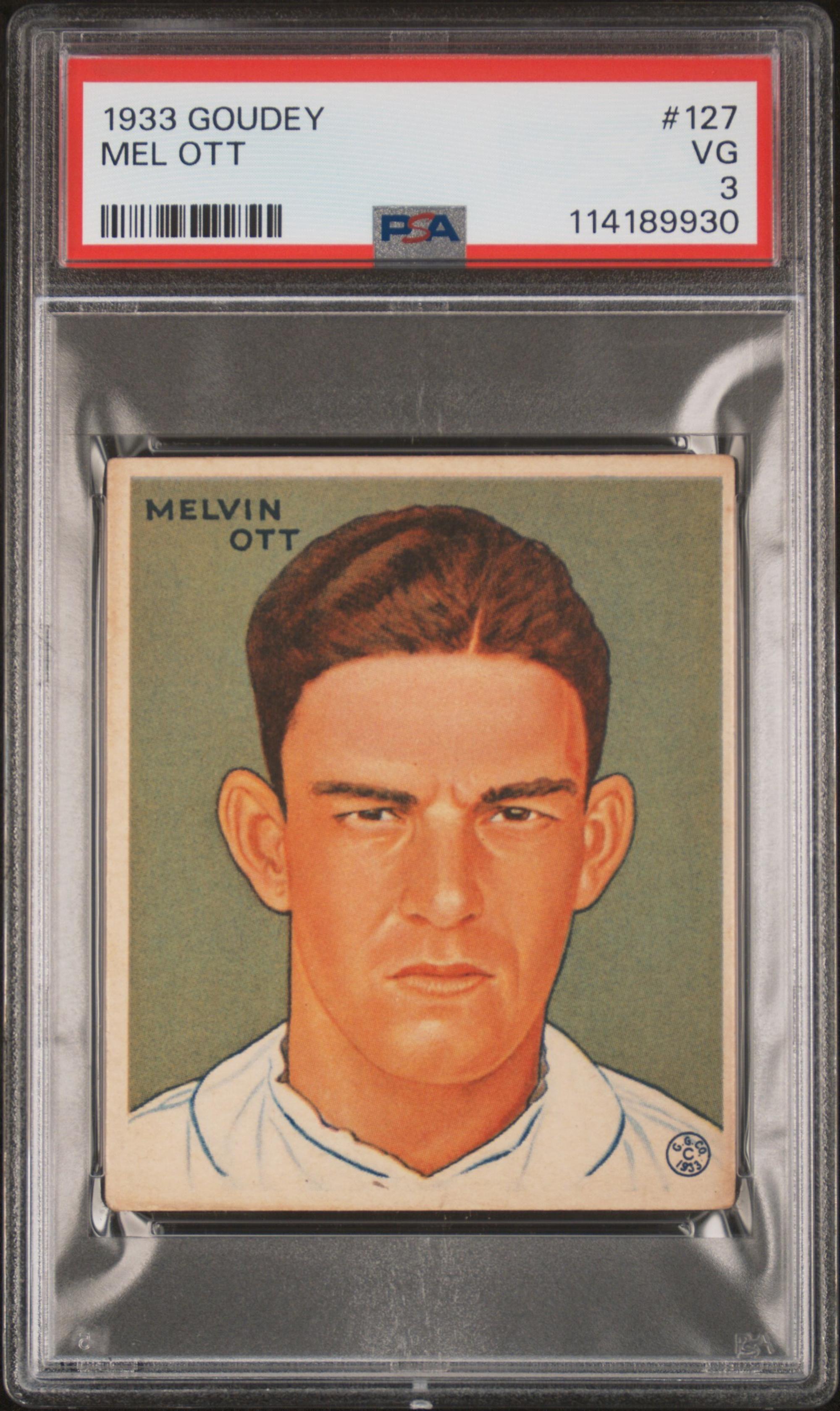 A 1933 Goudey Mel Ott Baseball Card No. 127 (PSA 3 VG)