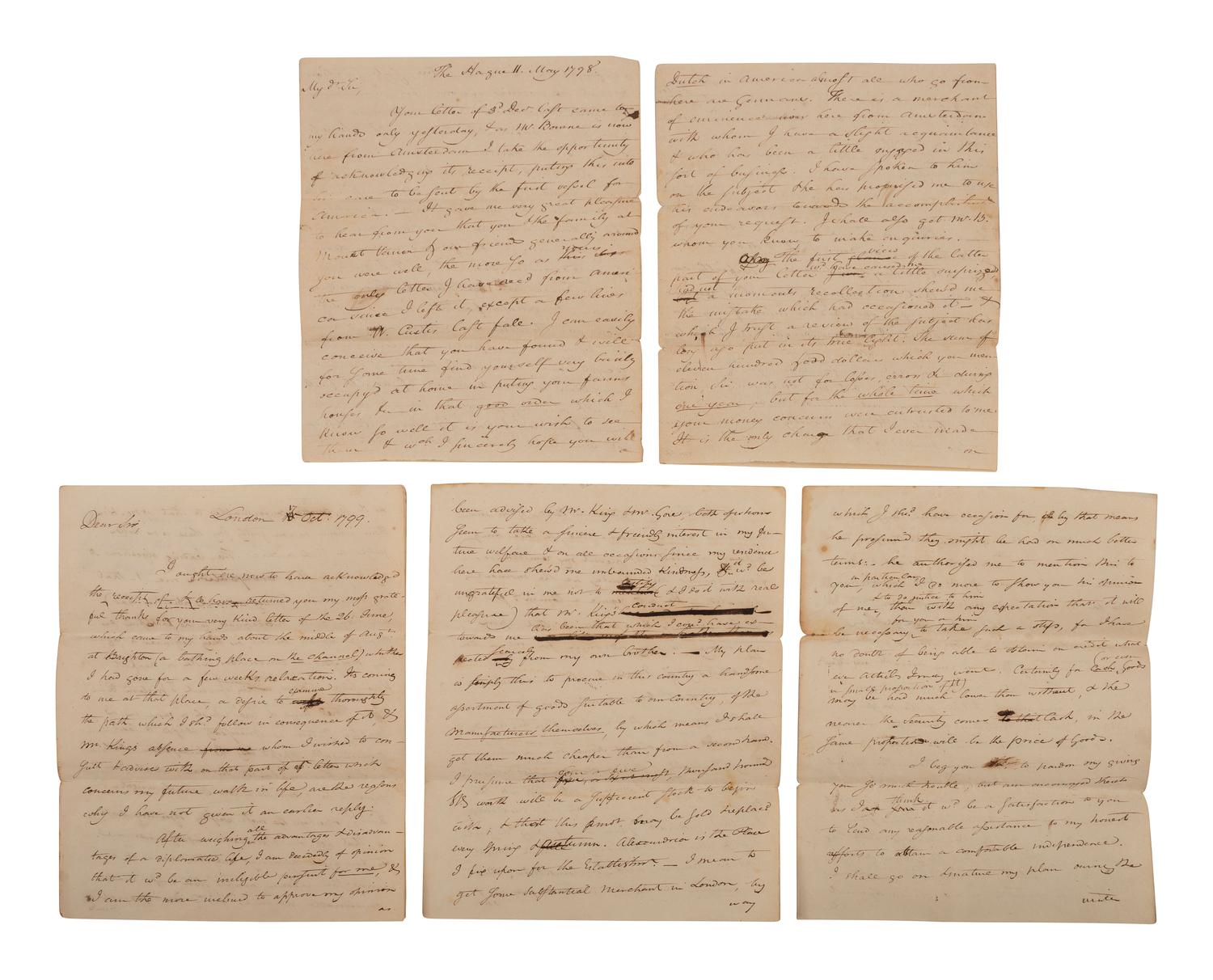 [WASHINGTON, George (1732-1799)] -- DANDRIDGE, Bartholomew Jr. (ca 1773-1802). A group of 4 retained copies of letters written by Bartholomew Dandridge, Jr. to President George Washington.