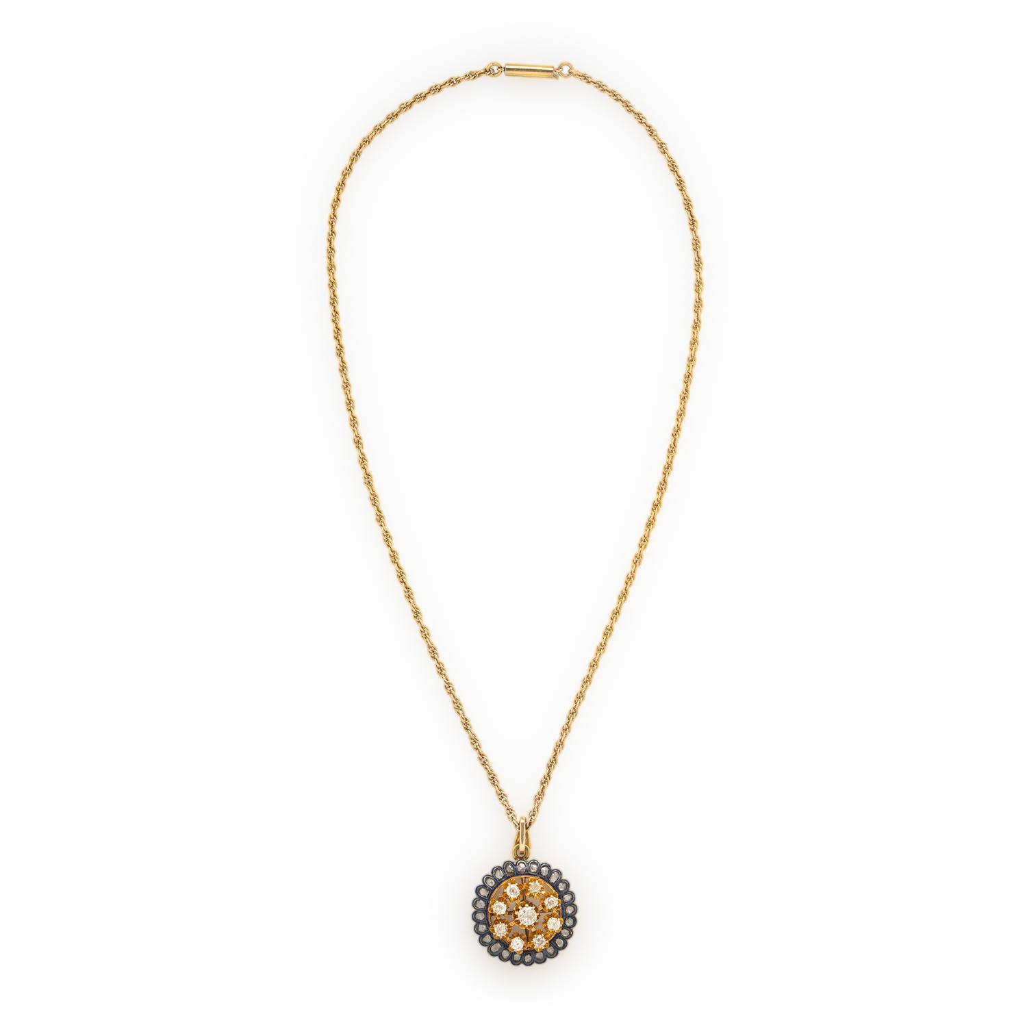 Diamond, Enamel, and Yellow Gold Necklace