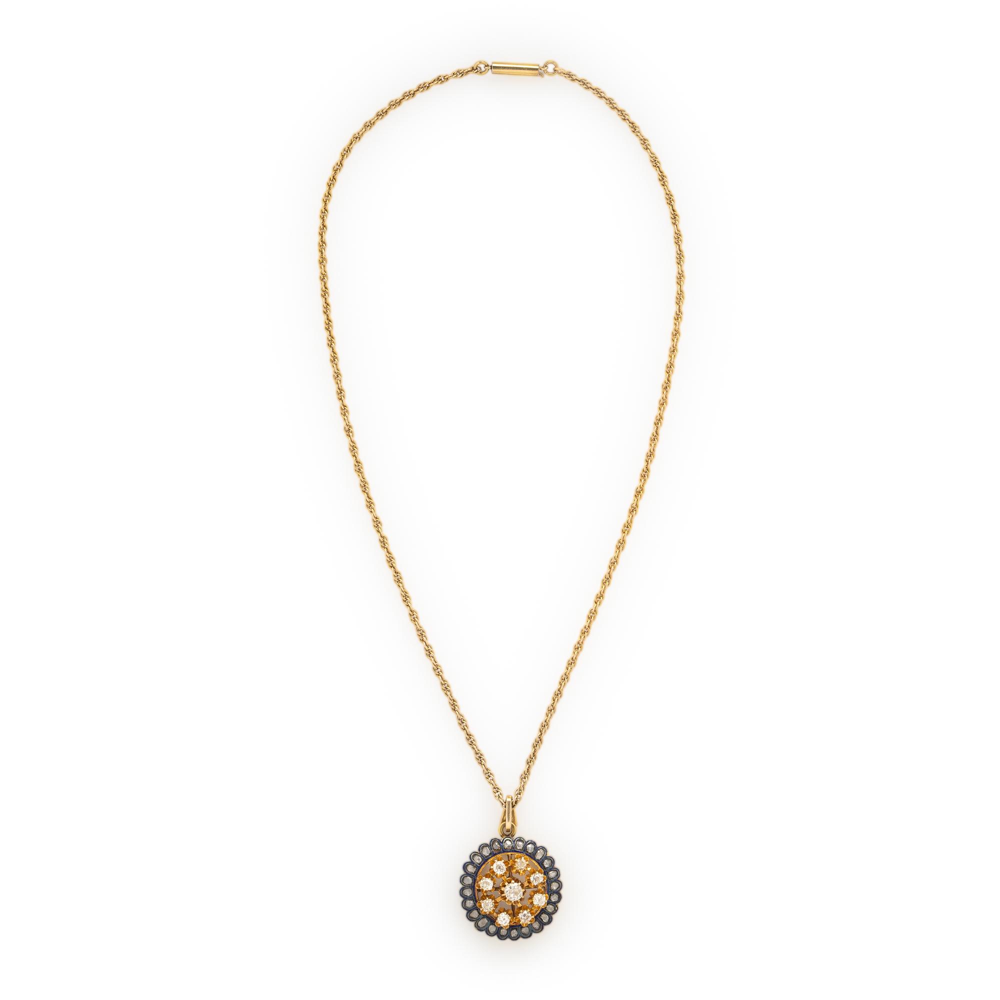 Diamond, Enamel, and Yellow Gold Necklace