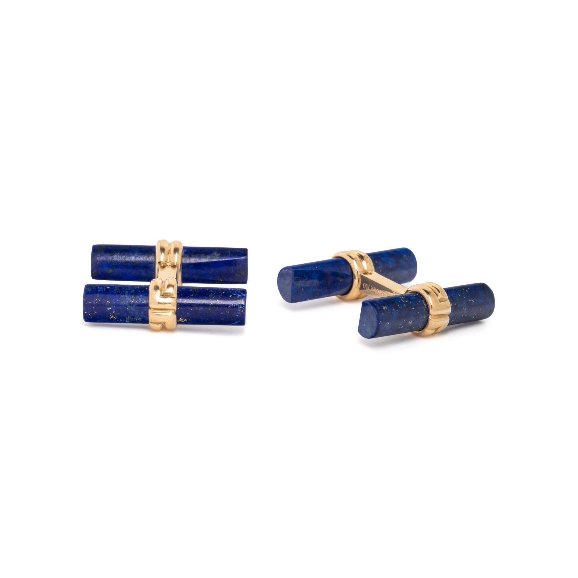 BOUCHERON, YELLOW GOLD AND LAPIS LAZULI CUFFLINKS