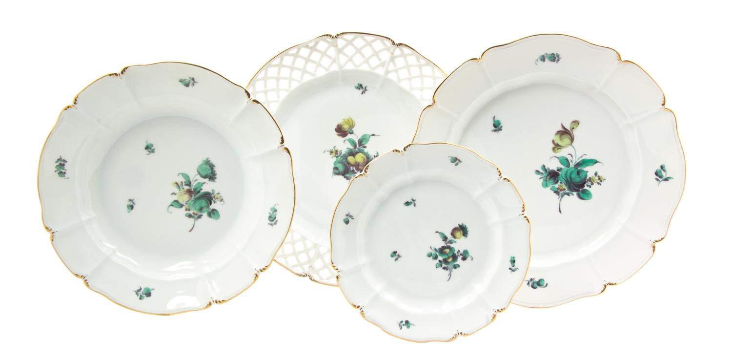 A Nymphenburg Porcelain Partial Dinner Service, Diameter of dinner plate 10 1/4 inches.