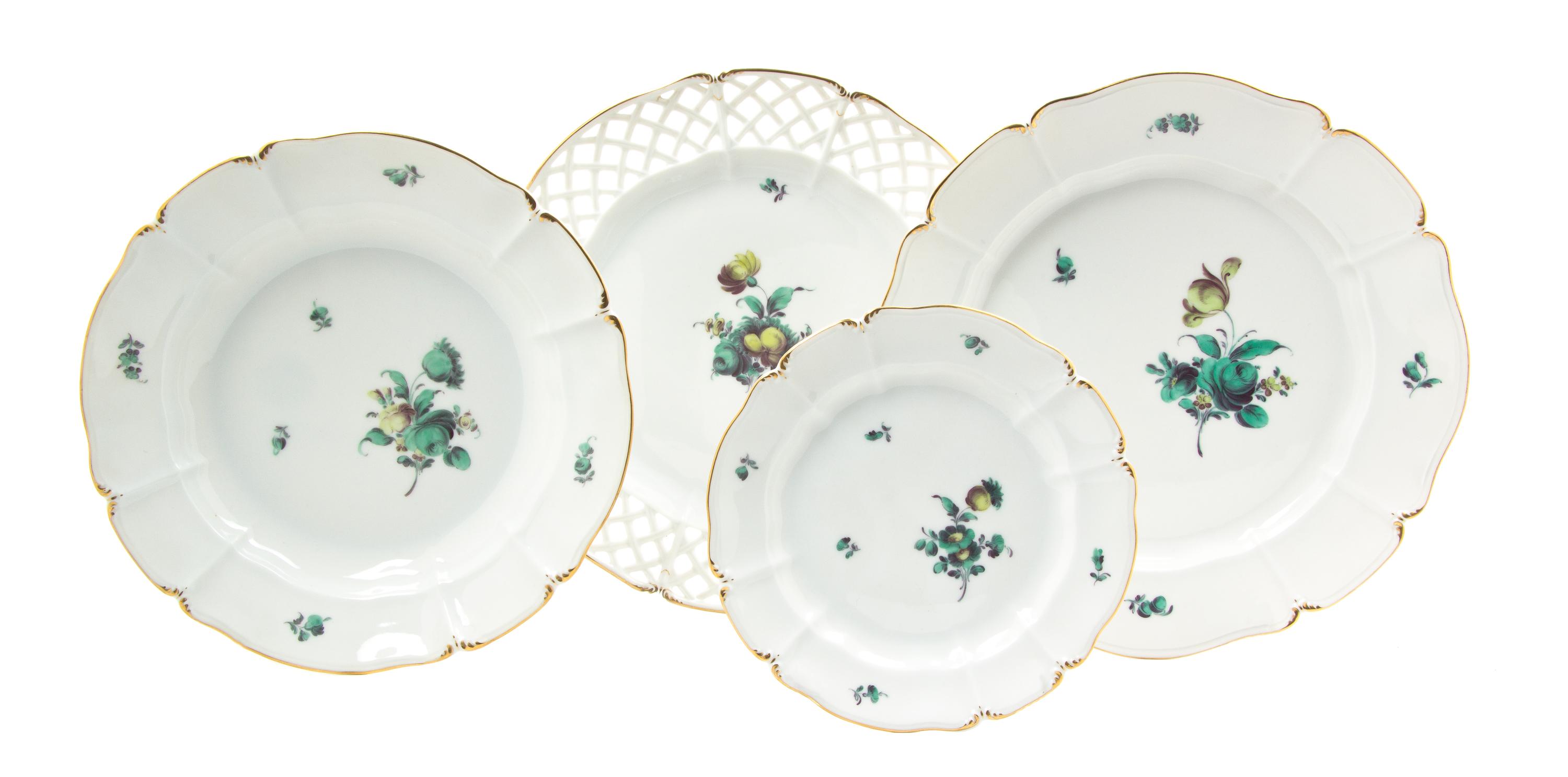 A Nymphenburg Porcelain Partial Dinner Service, Diameter of dinner plate 10 1/4 inches.