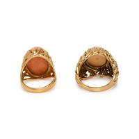TWO YELLOW GOLD AND CORAL RINGS