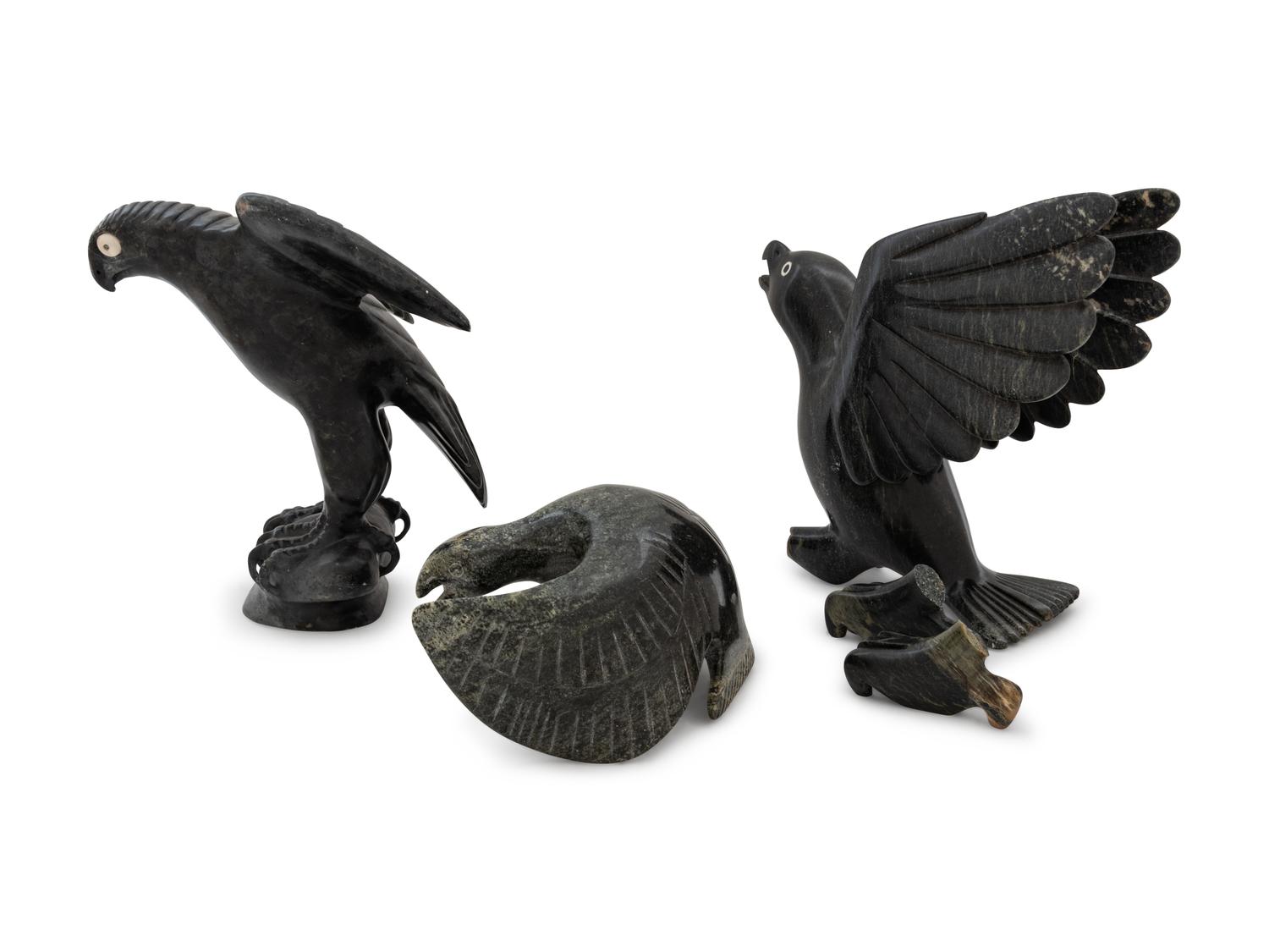 Three Inuit Carved Stone Figures of Birds