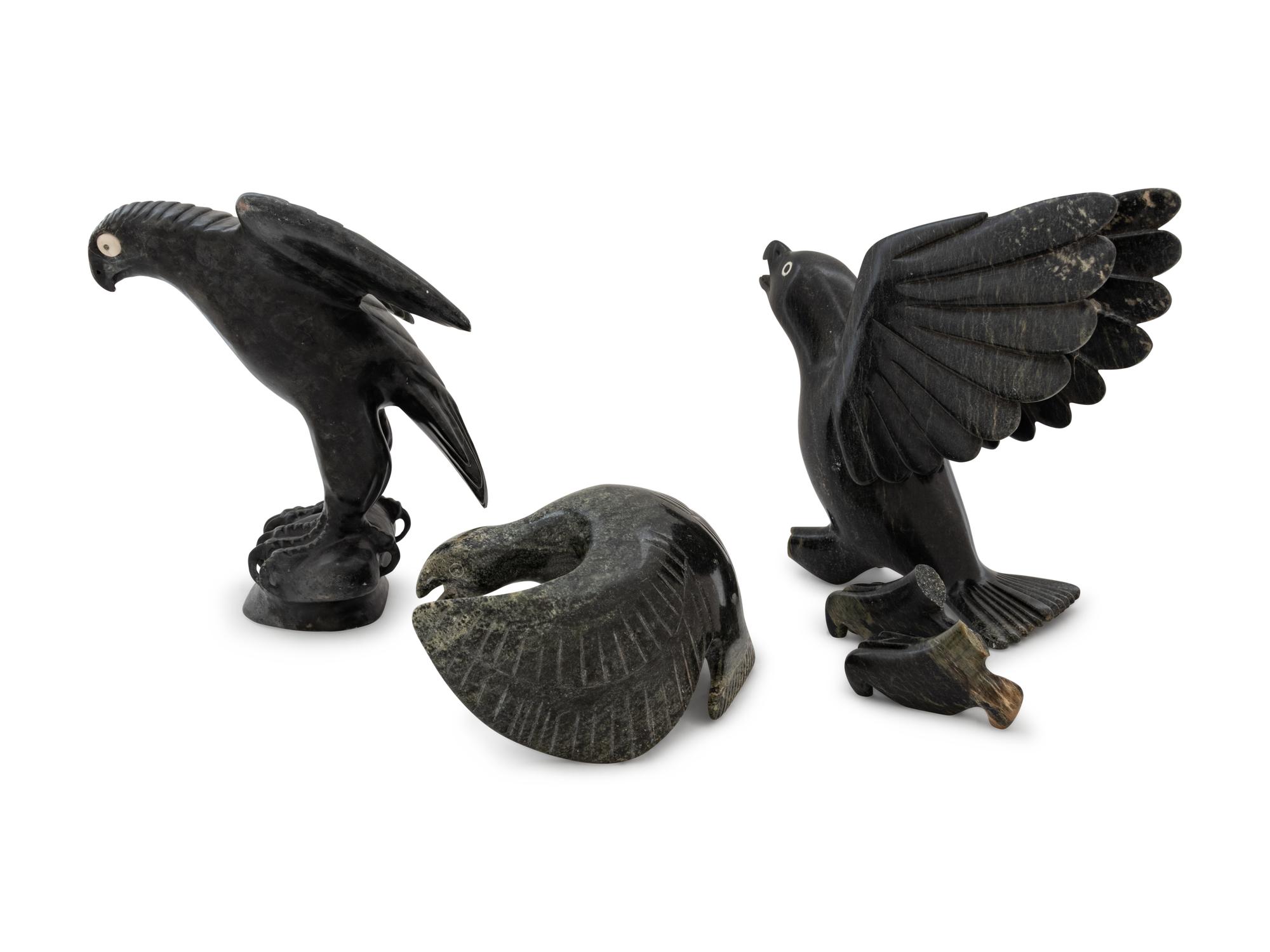 Three Inuit Carved Stone Figures of Birds