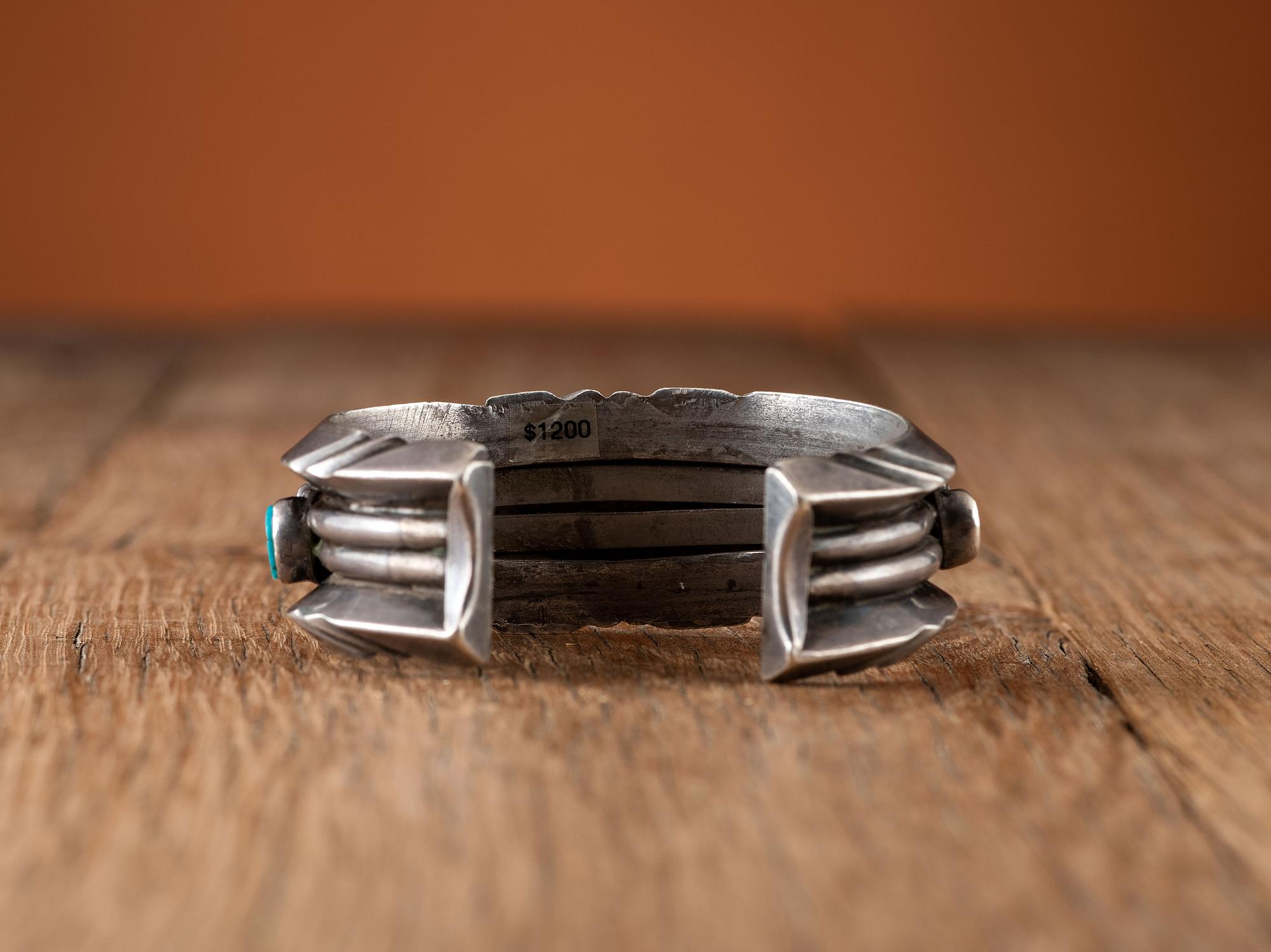Heavy Navajo Silver and Turquoise Cuff Bracelet