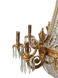 A Pair of French Neoclassical Style Gilt Bronze and Cut Glass Ten-Light Chandeliers