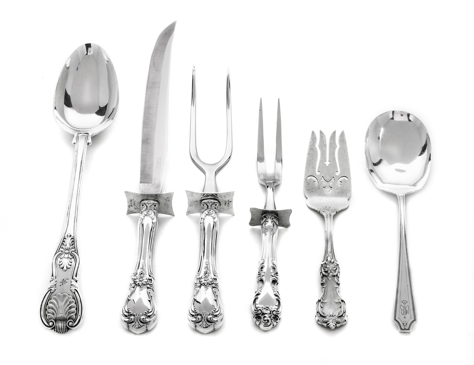 A Group of American and English Silver Serving Utensils, Whiting Mfg. Co., Reed & Barton, Mary Chawner, London, Towle Silversmiths, and