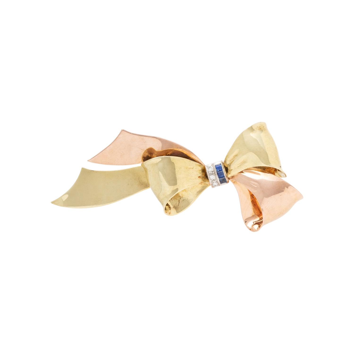 RETRO, BICOLOR GOLD BOW BROOCH