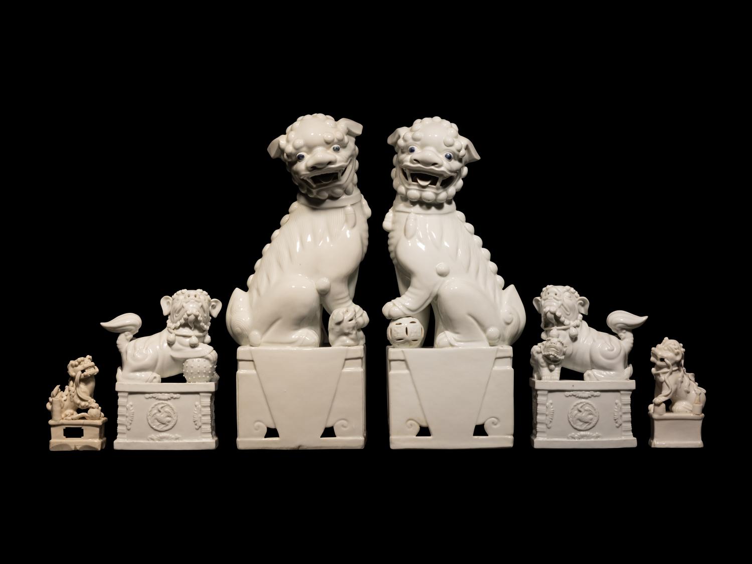Three Pairs of Chinese Dehua Blanc-de-Chine Porcelain Fu Lions