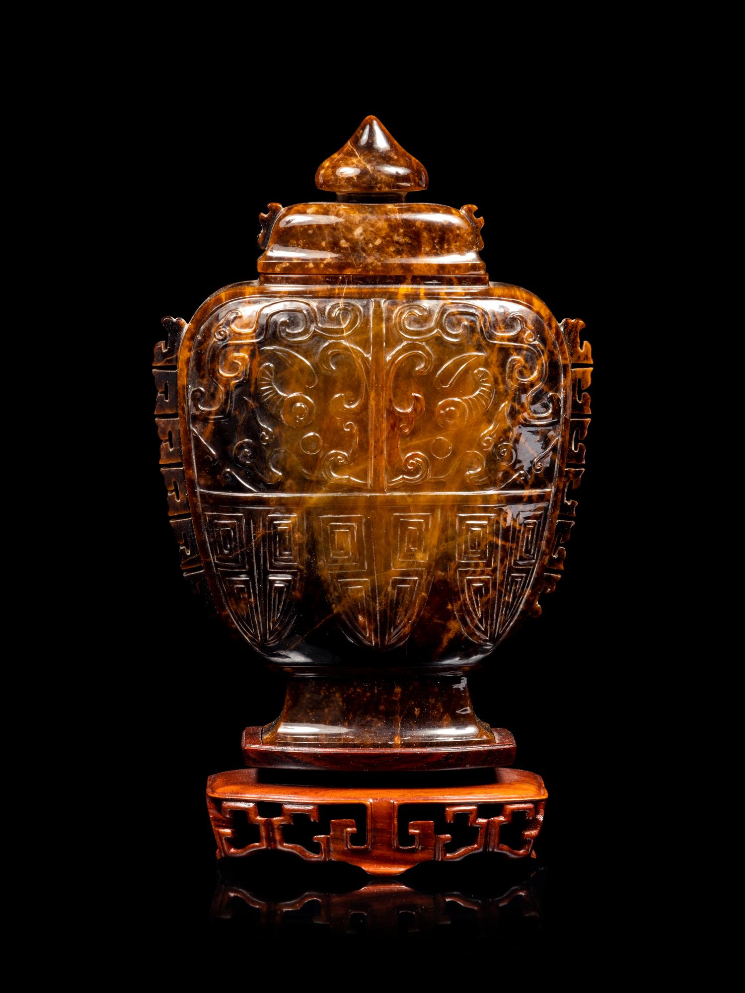 A Chinese Tiger's Eye Covered Vase