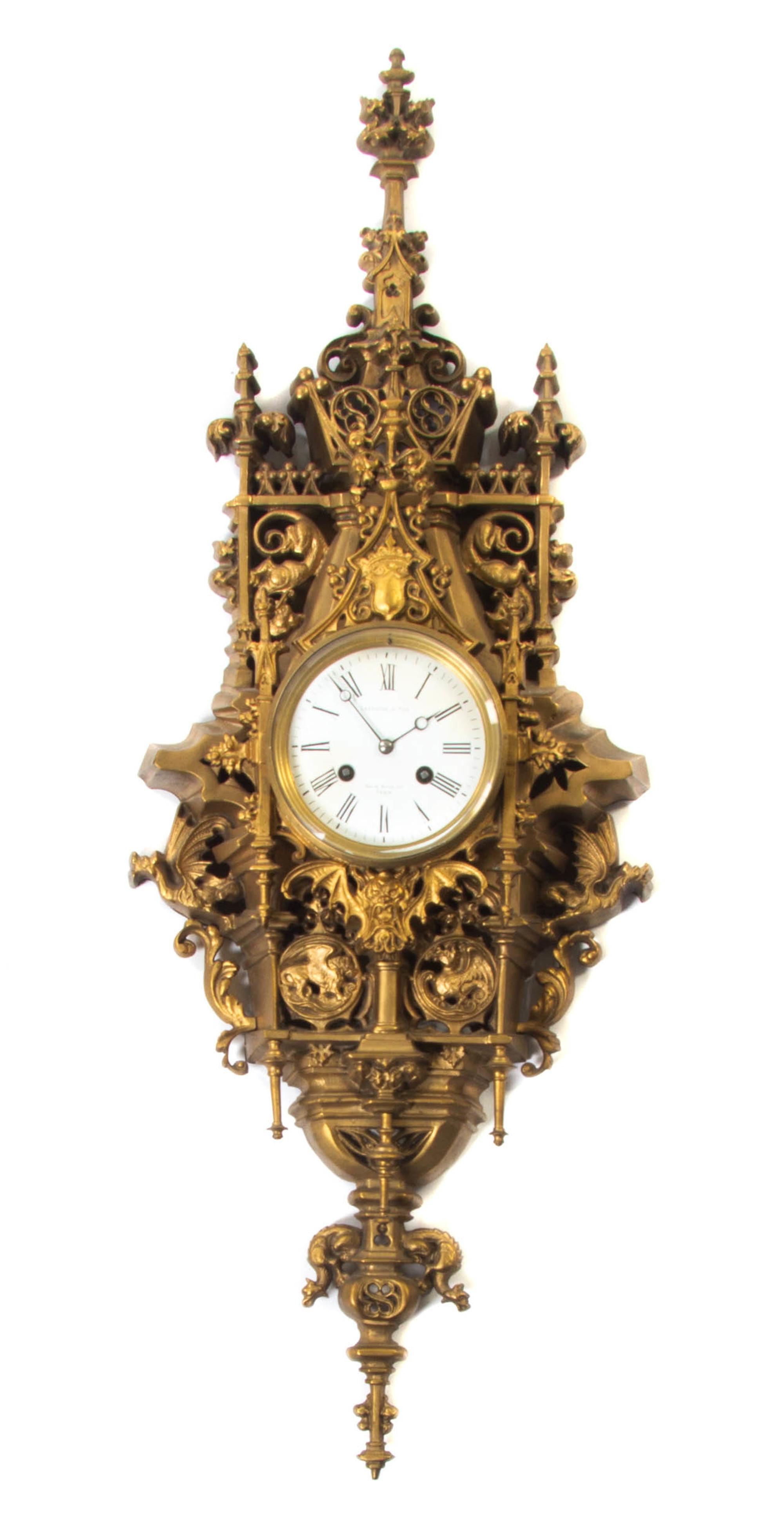 A French Gilt Bronze Cartel Clock, Height 32 inches. — LEFEBVRE & FILS,