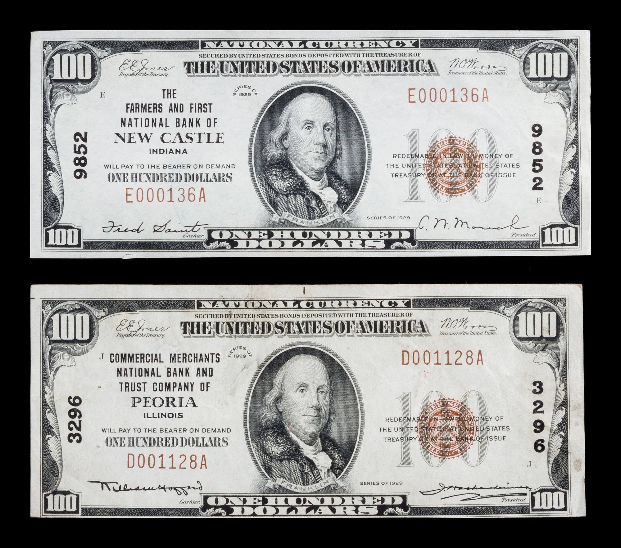 Two United States 1929 Type-1 $100 National Bank Notes