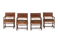 A Set of Four Baroque Revival Walnut Armchairs