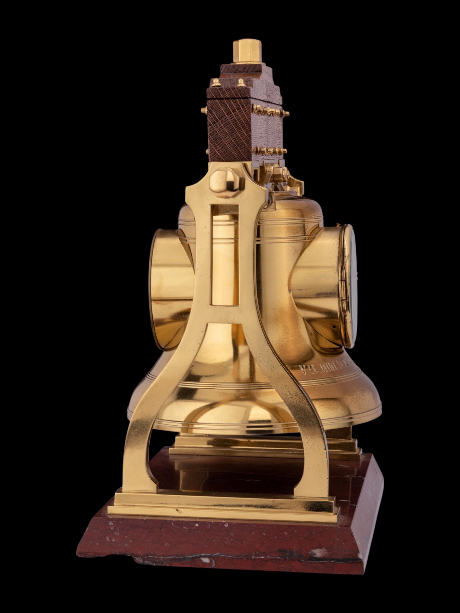 A French Gilt Metal, Oak and Marble Industrial Bell Form Clock, Japy Freres