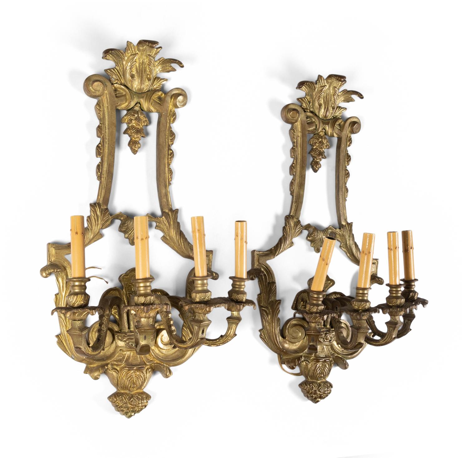 A Pair of Napoleon III Style Gilt Bronze Four-Light Sconces