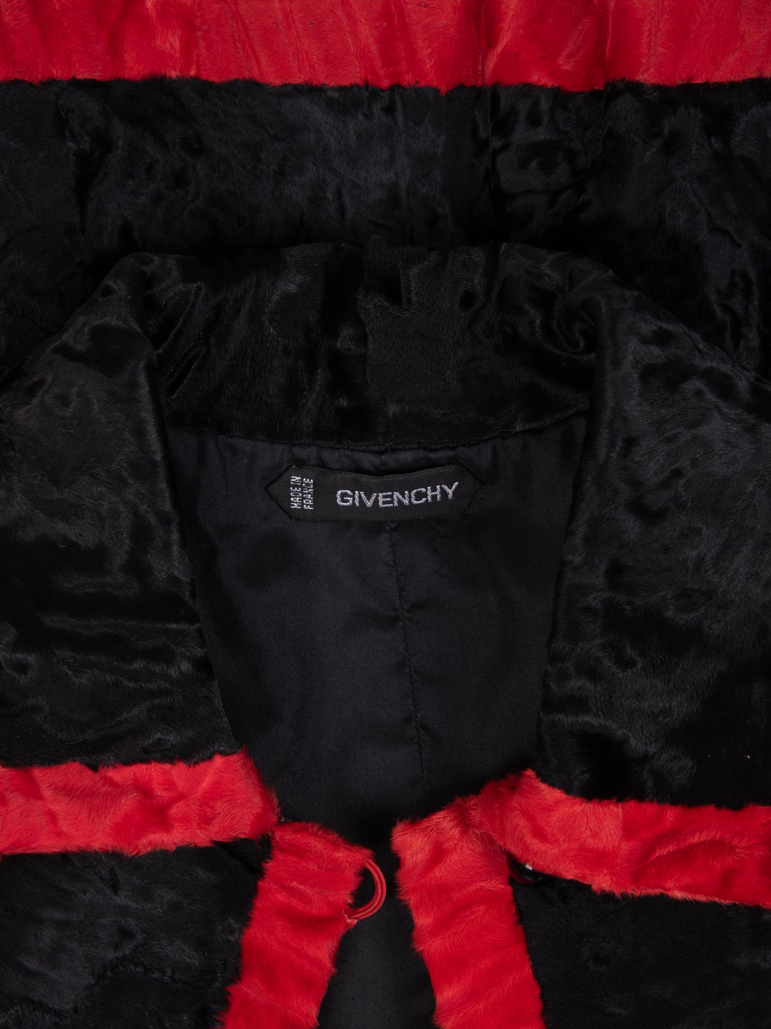 Givenchy Broadtail Fur Jacket with Red Trim, 1980-90s