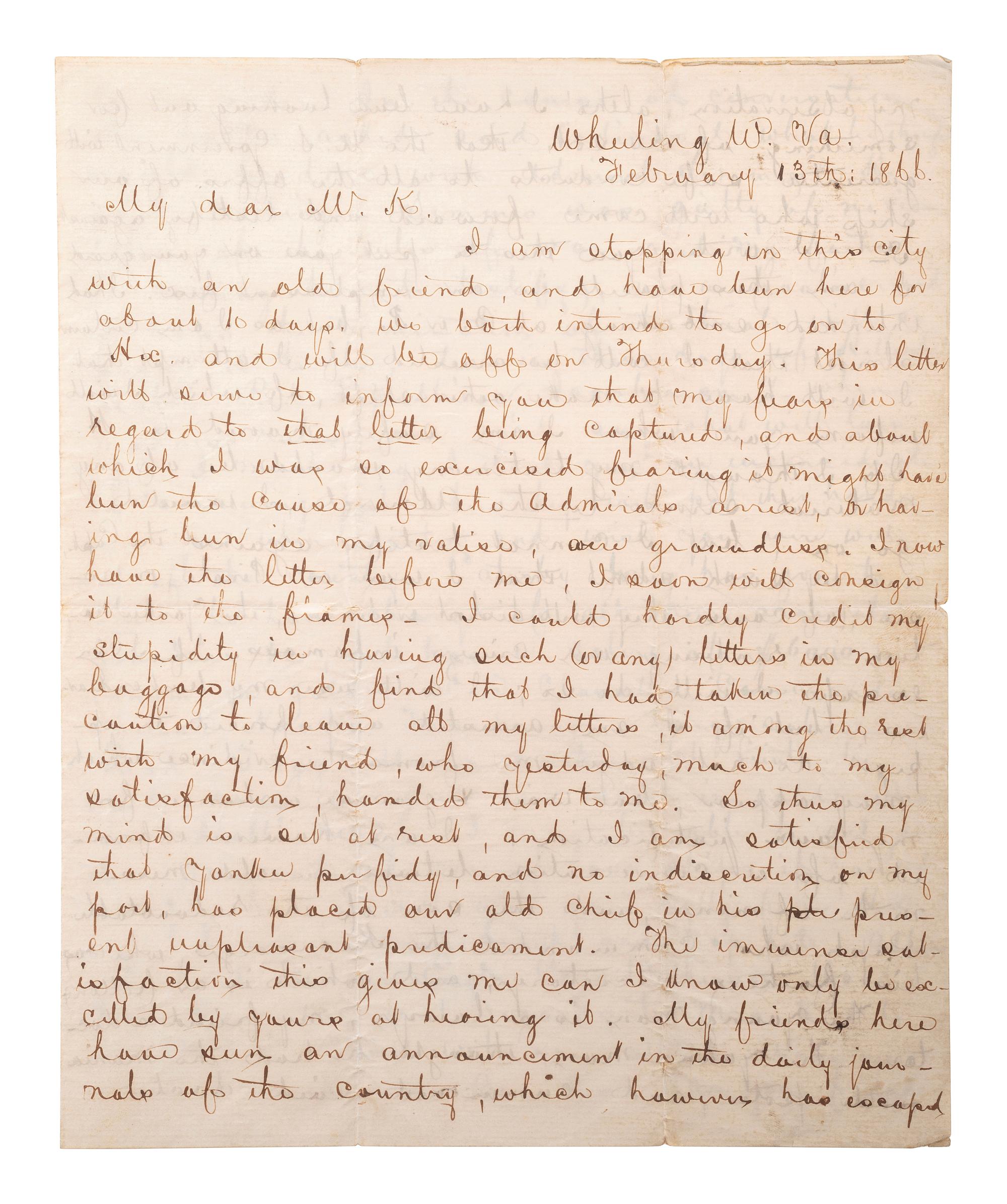 [CIVIL WAR - NAVY]. A group of 2 letters relating to the Kearsarge and Alabama , comprising:
