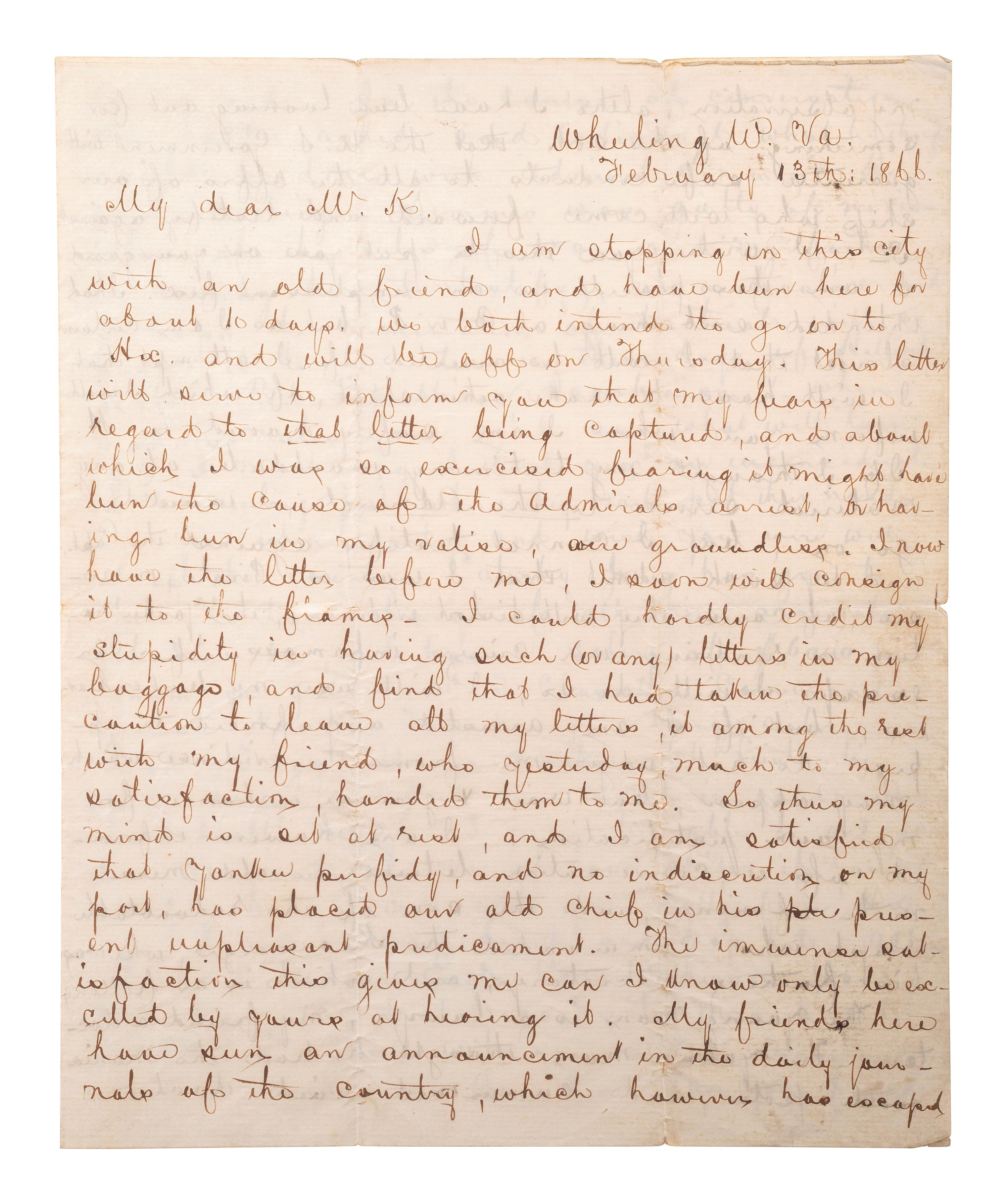 [CIVIL WAR - NAVY]. A group of 2 letters relating to the Kearsarge and Alabama , comprising: