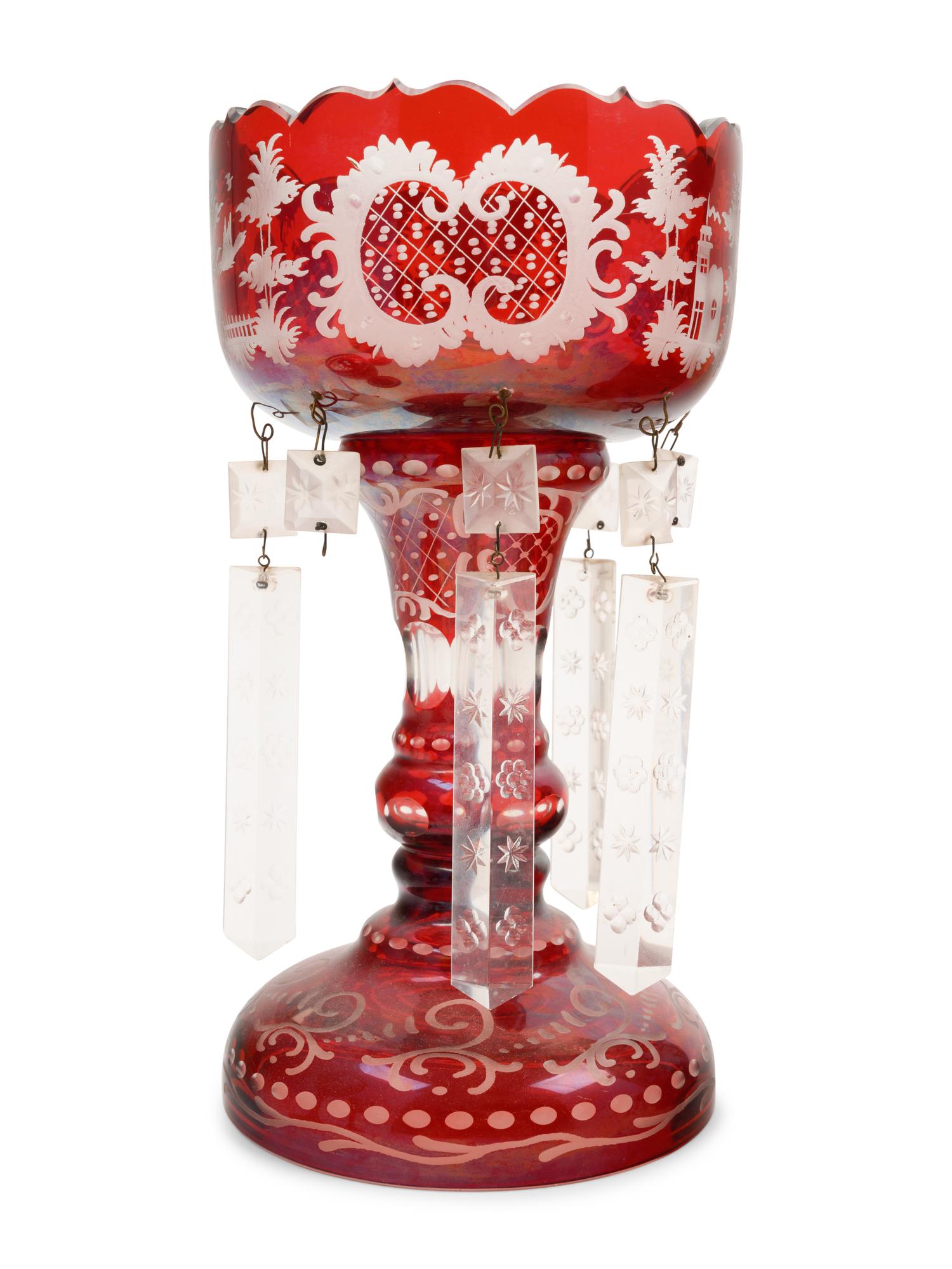 A Group of Cranberry Cut-to-Clear Glass Articles
