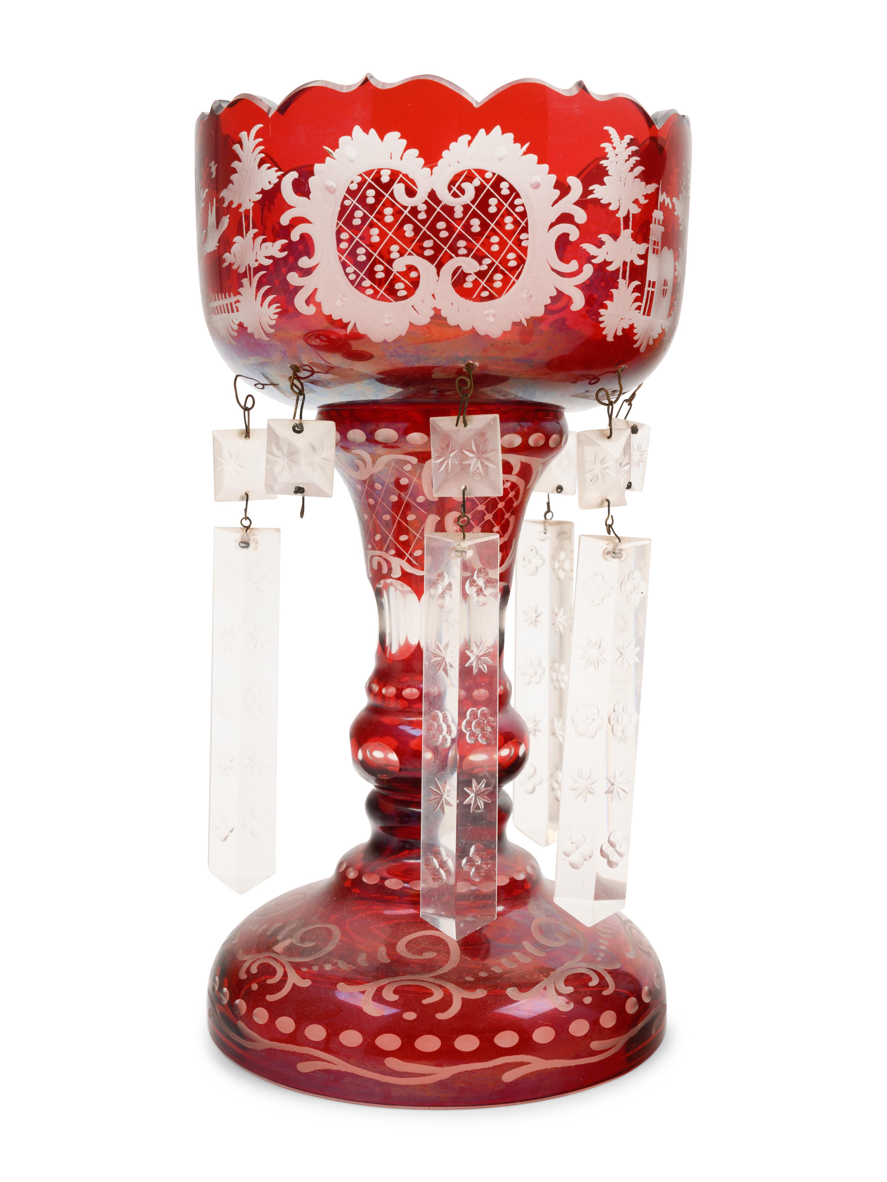 A Group of Cranberry Cut-to-Clear Glass Articles