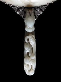 A White and Celadon Jade Mounted Silver Hand Mirror