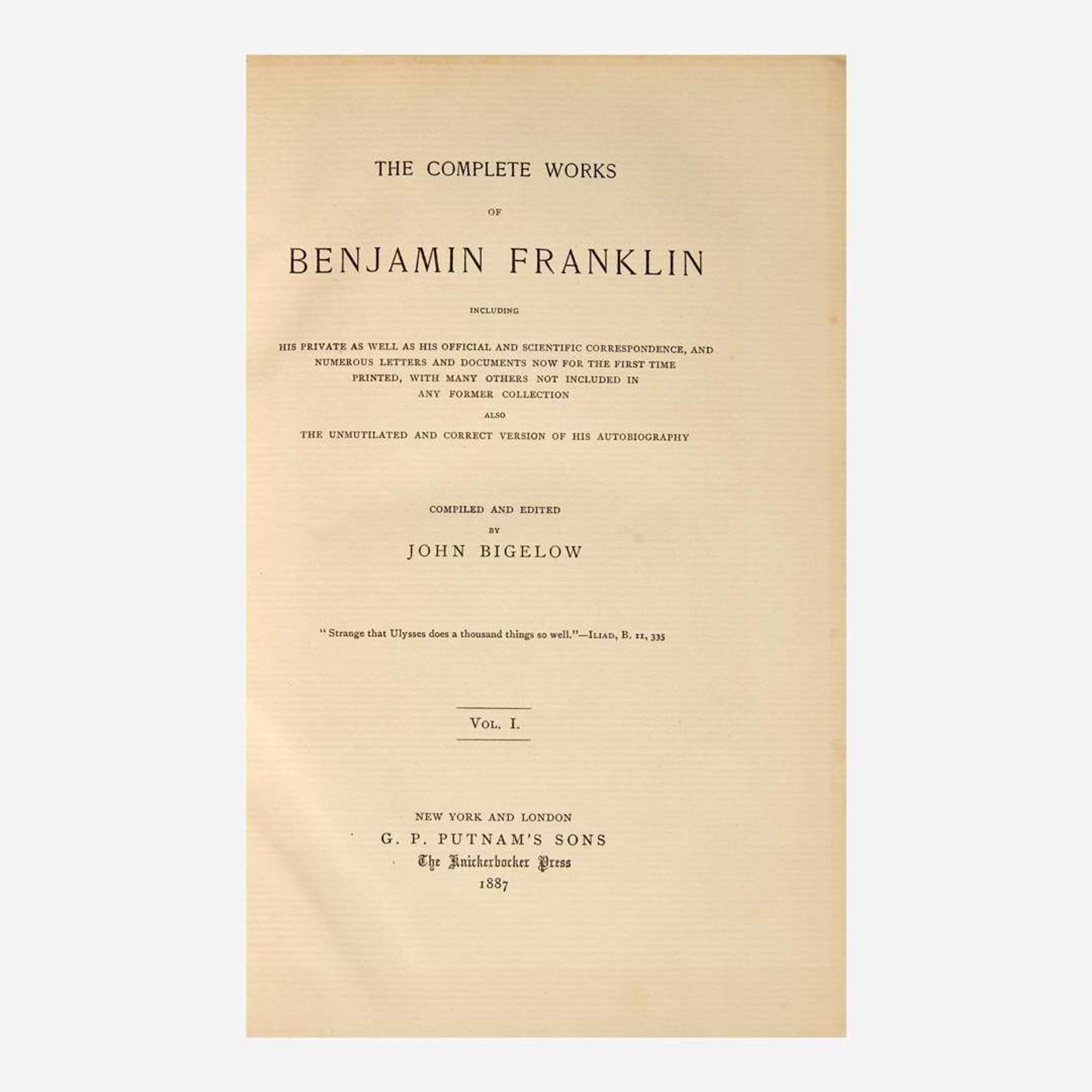 [Americana] [Franklin, Benjamin] The Complete Works of Benjamin Franklin...