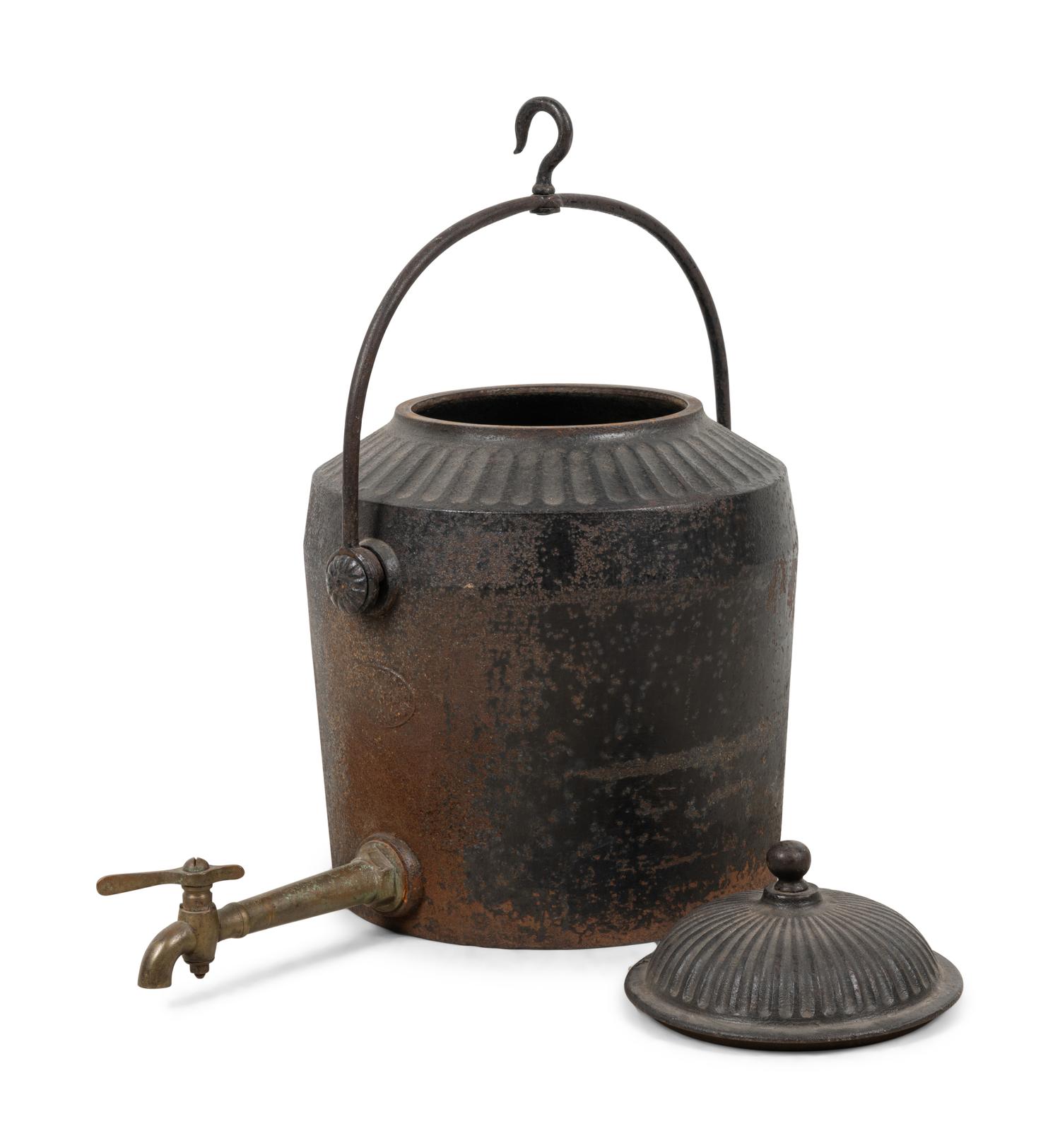 A Large Iron Hearth Kettle