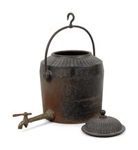A Large Iron Hearth Kettle