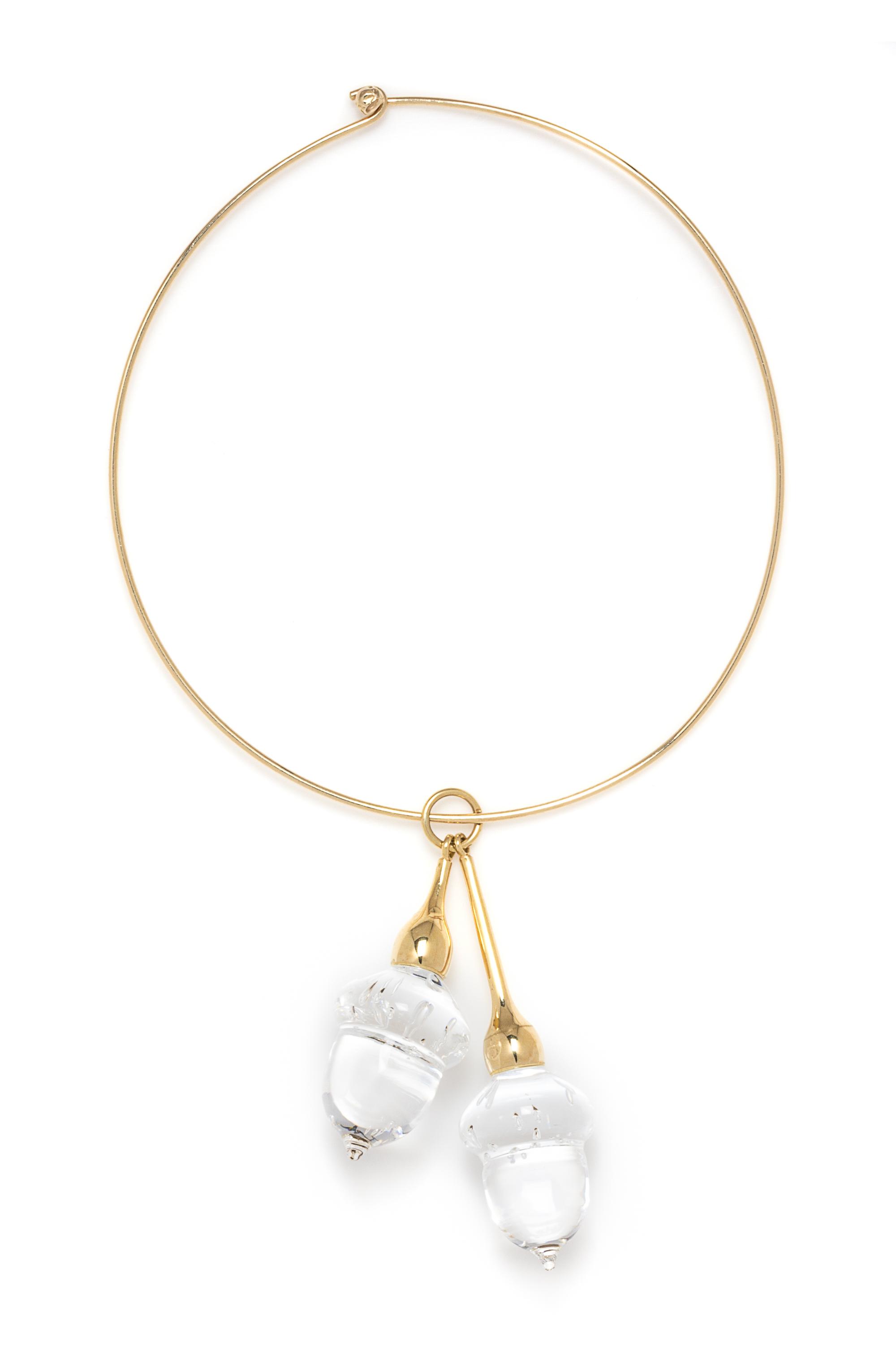 A 14k Yellow Gold and Crystal Acorn Motif Necklace, Steuben, 52.60 dwts.