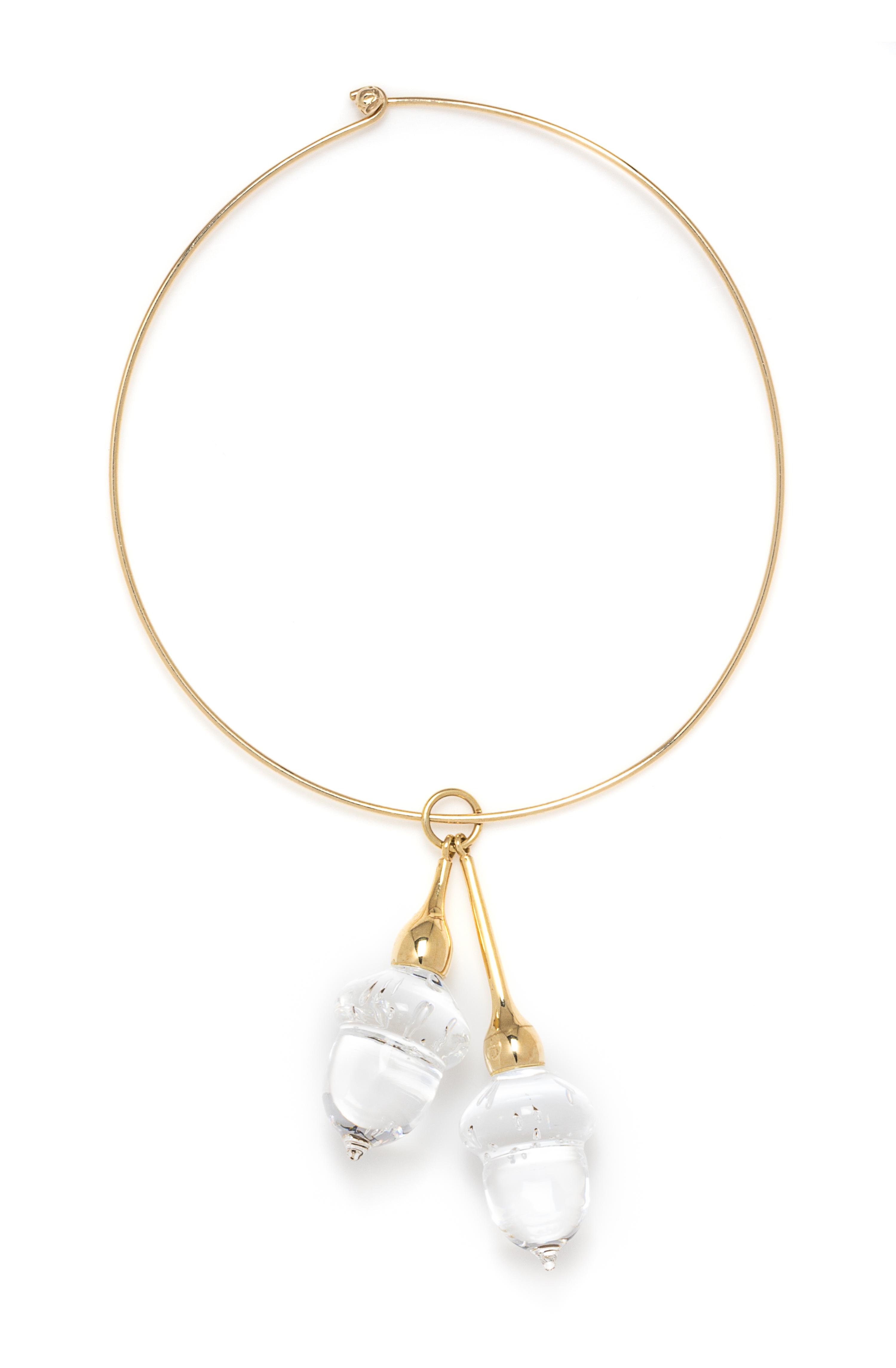 A 14k Yellow Gold and Crystal Acorn Motif Necklace, Steuben, 52.60 dwts.