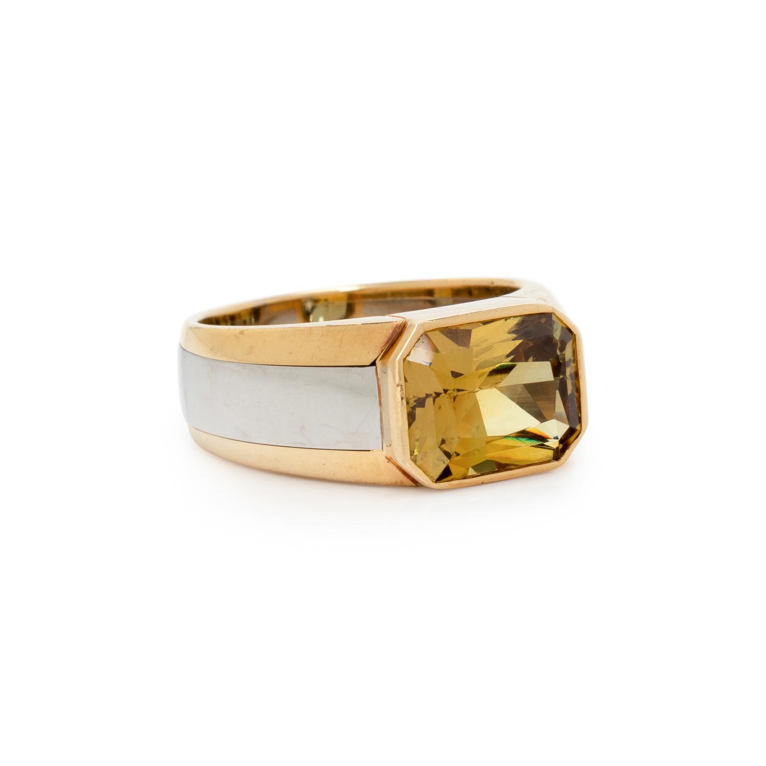 THOMAS LEYSER, MALI GARNET, YELLOW GOLD, AND PLATINUM RING