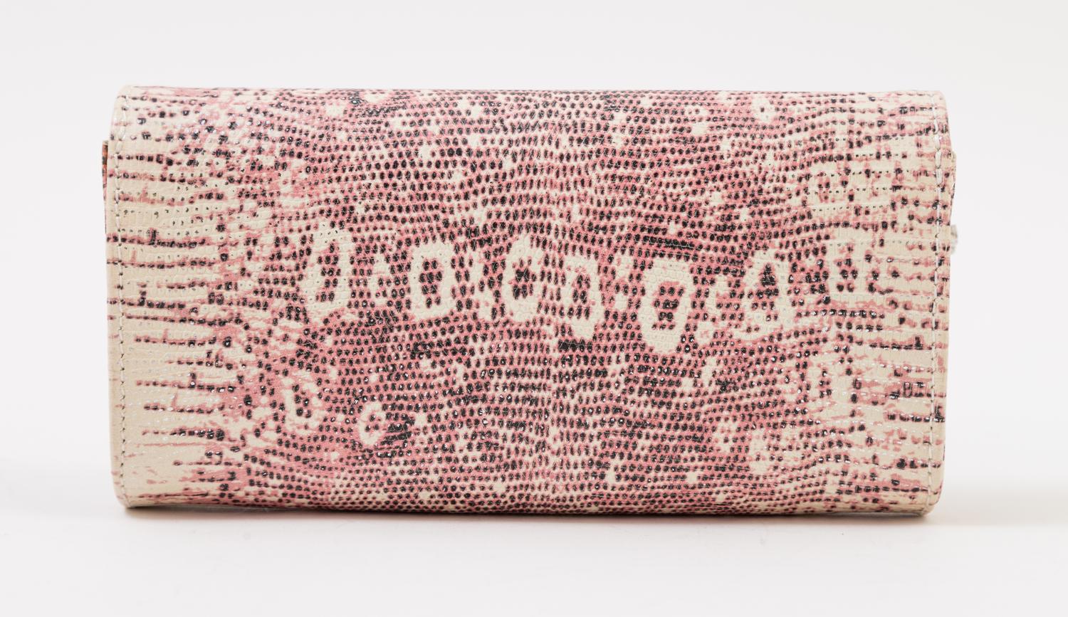 A Carlos Falchi Pink and Cream Snakeskin Clutch, 6.5" x 4" x 1.5".