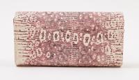A Carlos Falchi Pink and Cream Snakeskin Clutch, 6.5" x 4" x 1.5".