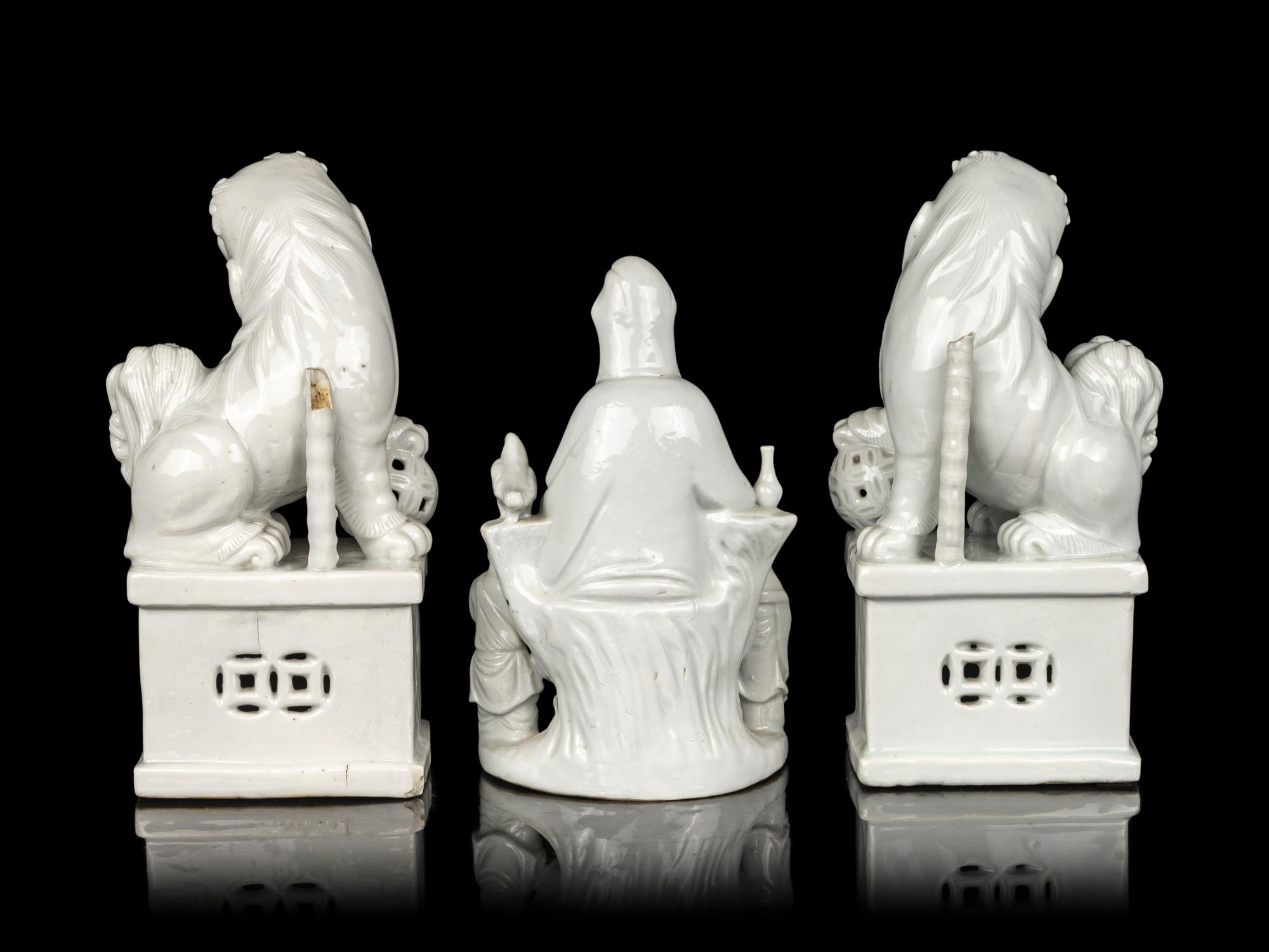 Three Chinese Blanc-de-Chine Porcelain Figures