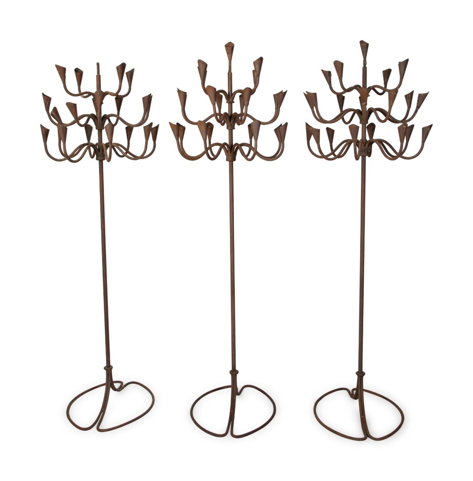 Three Wrought Iron Calla Lily Design 21-Light Torcheres — 20TH CENTURY