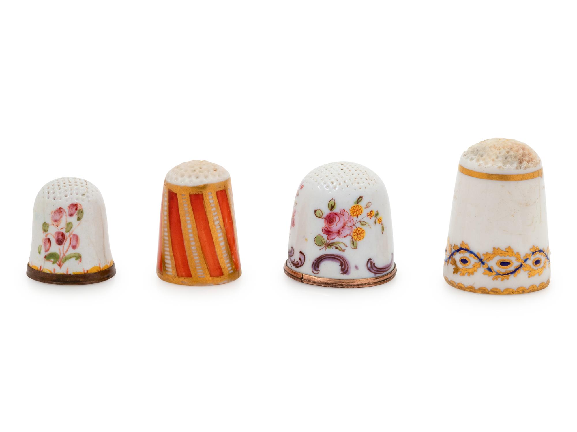 Four English Painted Porcelain Thimbles