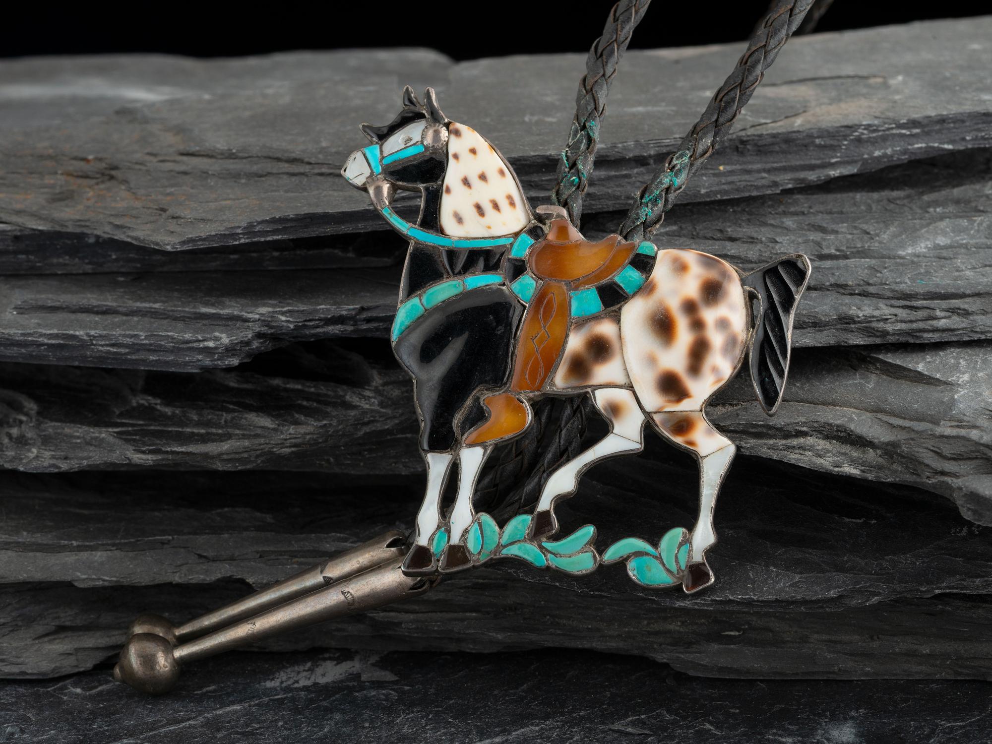 Zuni Mosaic Inlay Equestrian Bolo Tie