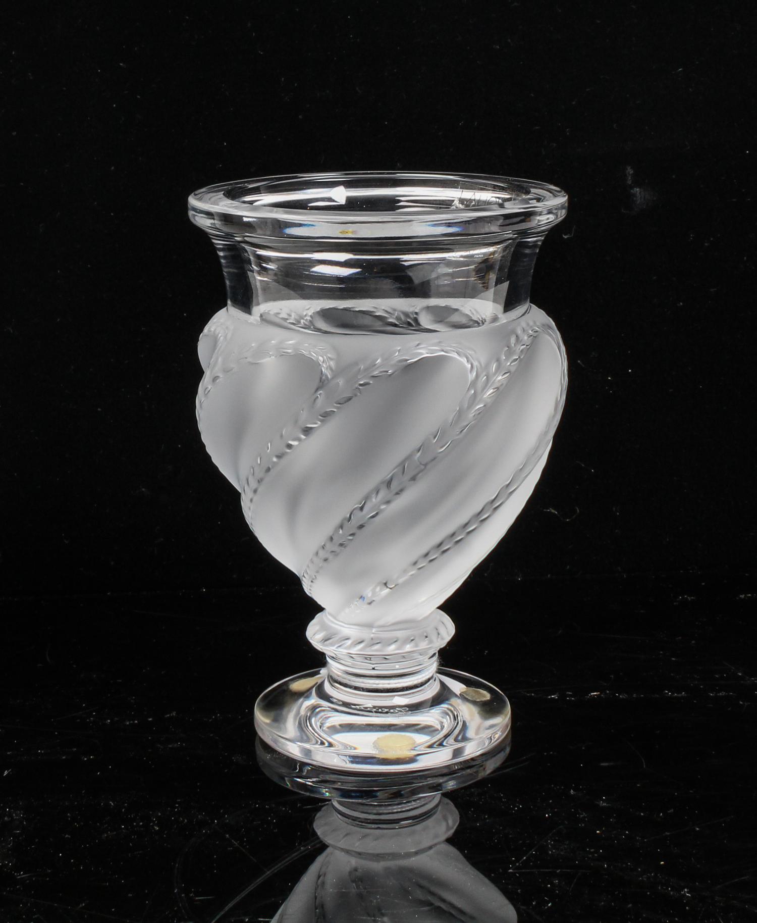 A Lalique Frosted Glass Vase Height 6 inches.