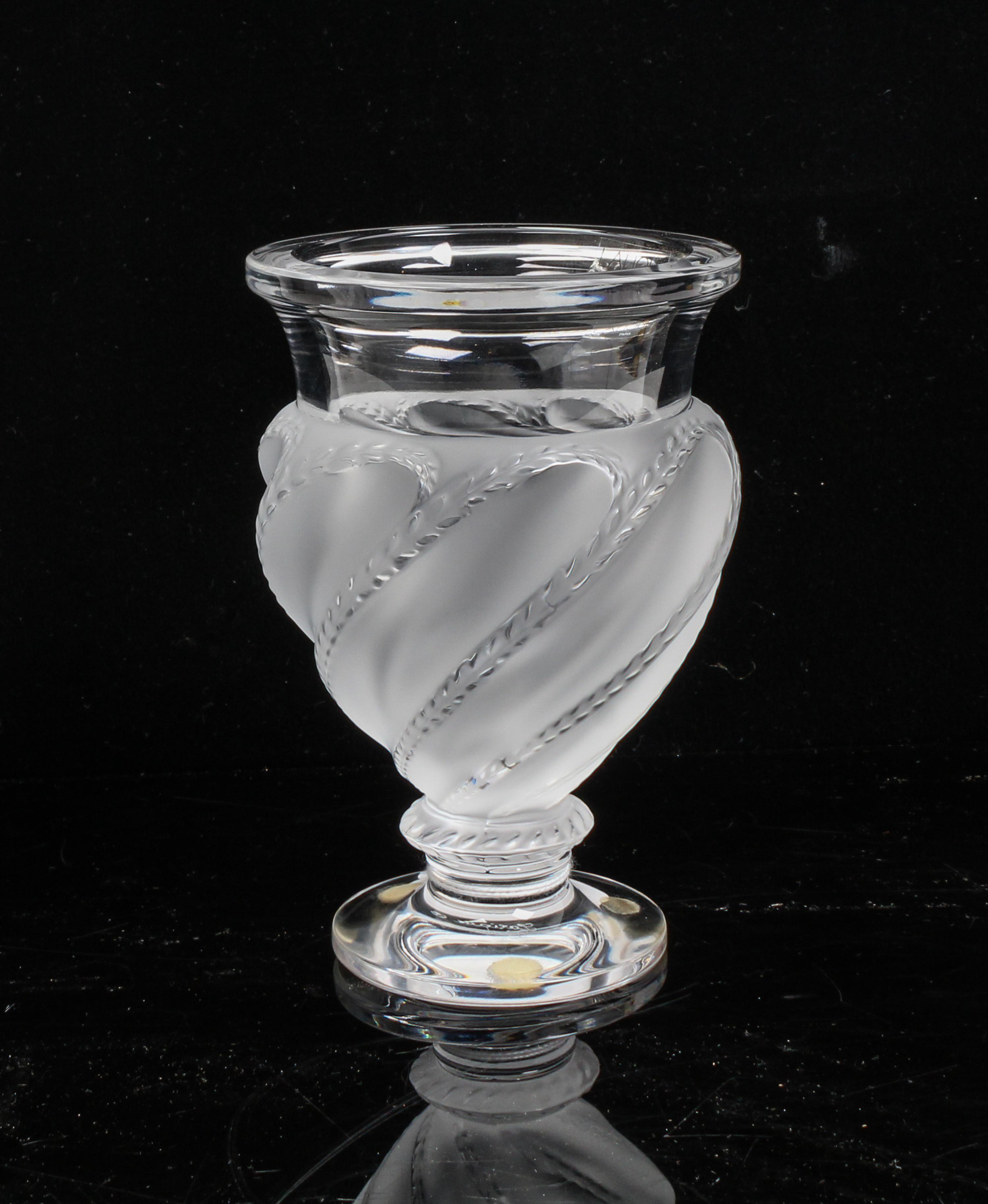 A Lalique Frosted Glass Vase Height 6 inches.