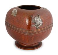 An American Japonesque Hammered Copper Vase with Silver Mounts — Gorham, 20th Century