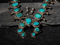 Silver and Turquoise Squash Blossom Necklace, PLUS Hook Earrings