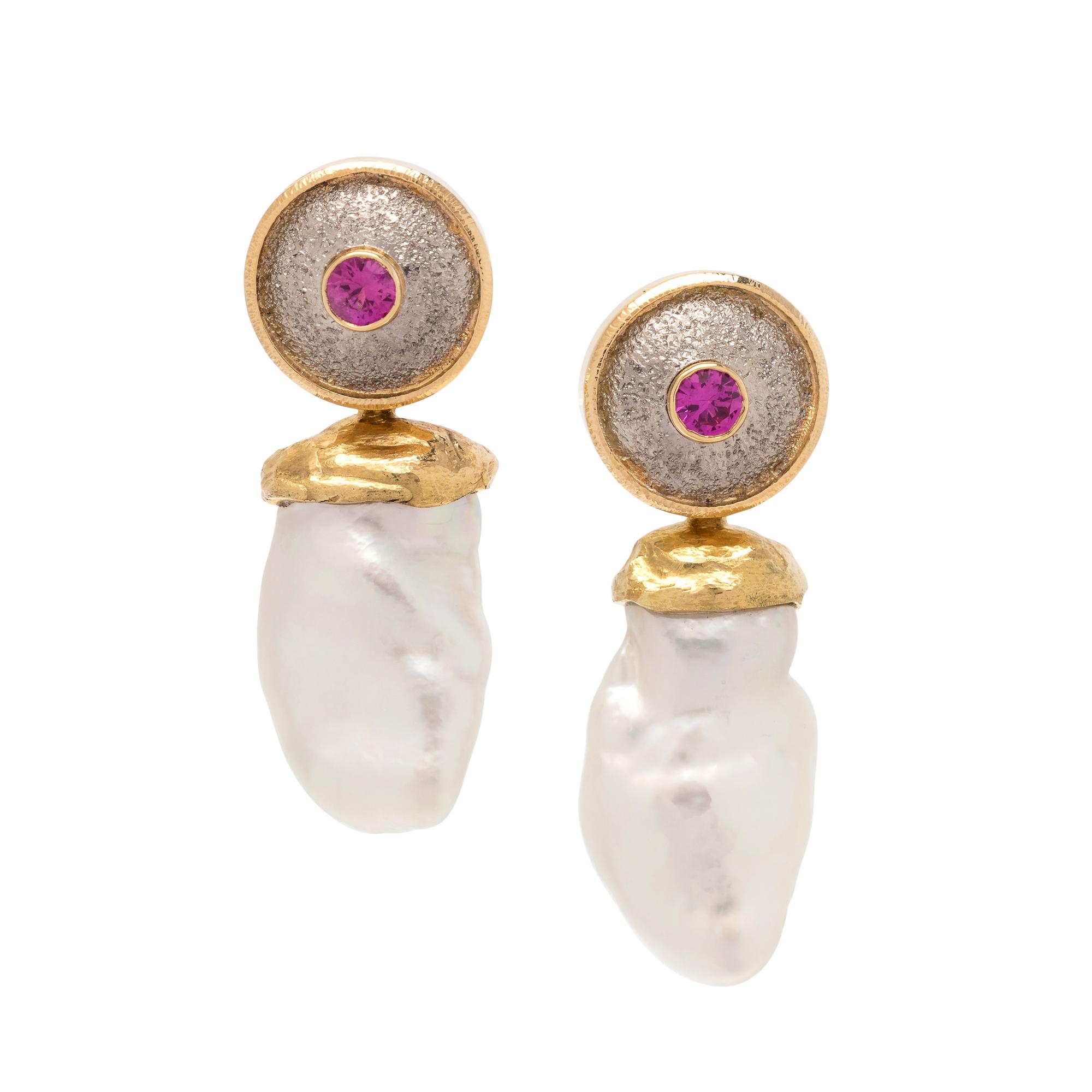 RICHARD KIMBALL, PINK SAPPHIRE AND CULTURED PEARL CONVERTIBLE EARRINGS