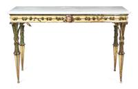 A Continental Cream and Green Painted Center Table Height 33 1/4 x width 54 x depth 25 1/4 inches. — 18TH CENTURY